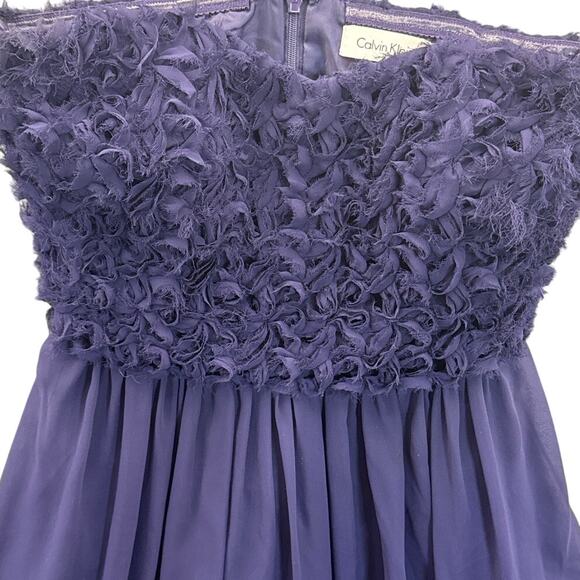 Calvin Klein Purple Floral Bodice Strapless Sheer Layer Mini Dress Women 0 - Picture 2 of 9
